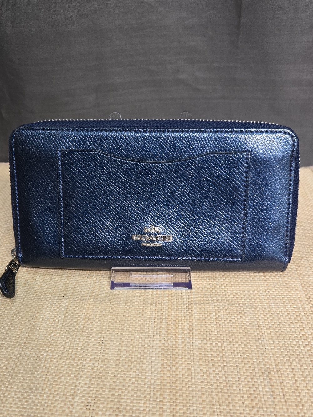 Coach Metallic Deep  Blue Zip Wallet with Exterior Pocket EUC